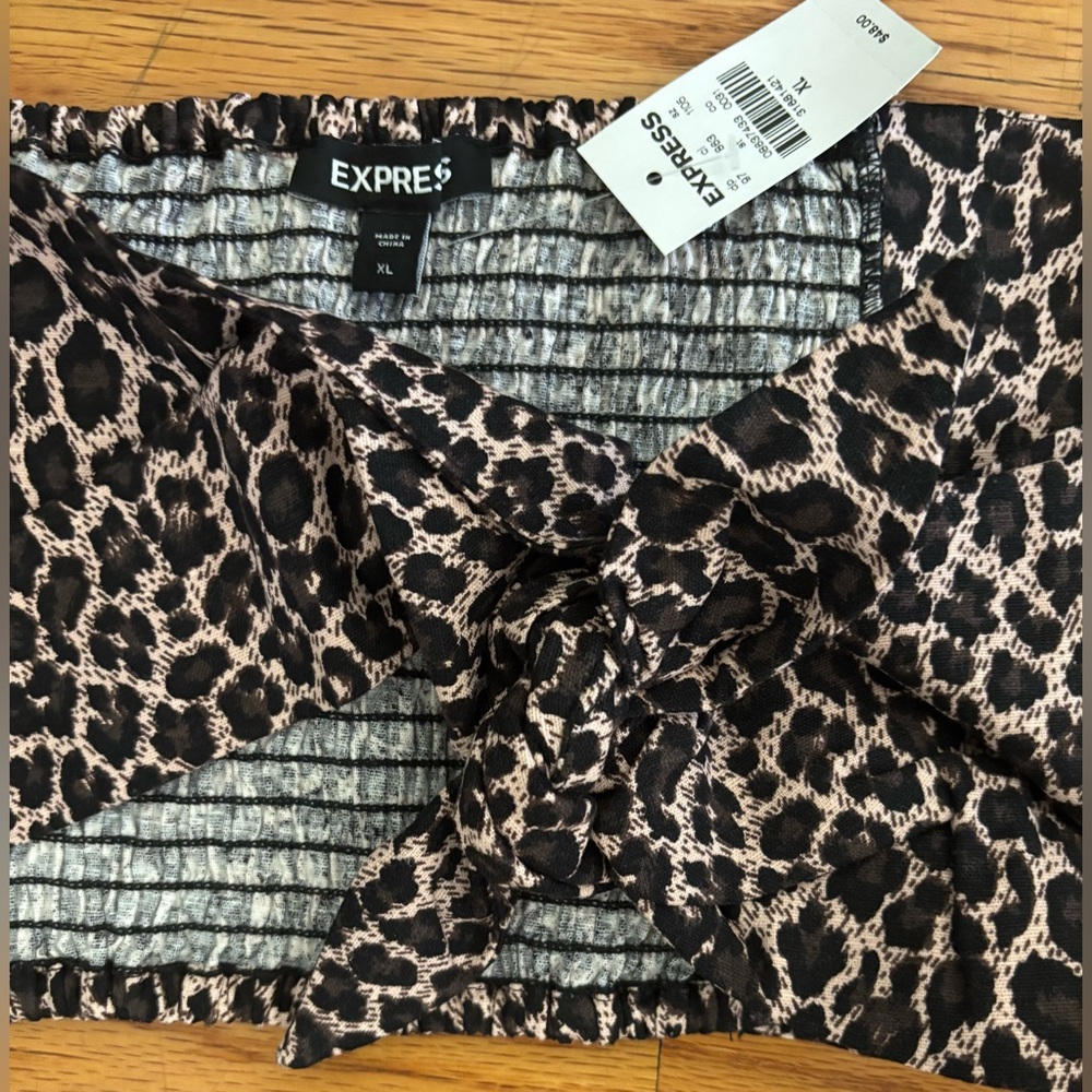 Express Cropped Tube Top Women’s XL Leopard Print Front Tie Casualwear New - Picture 4 of 8